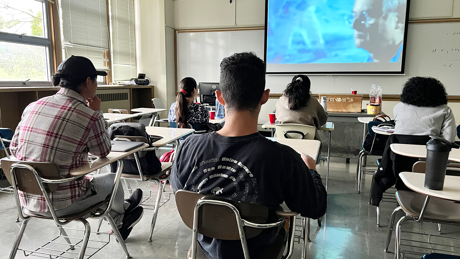 Students watching a film